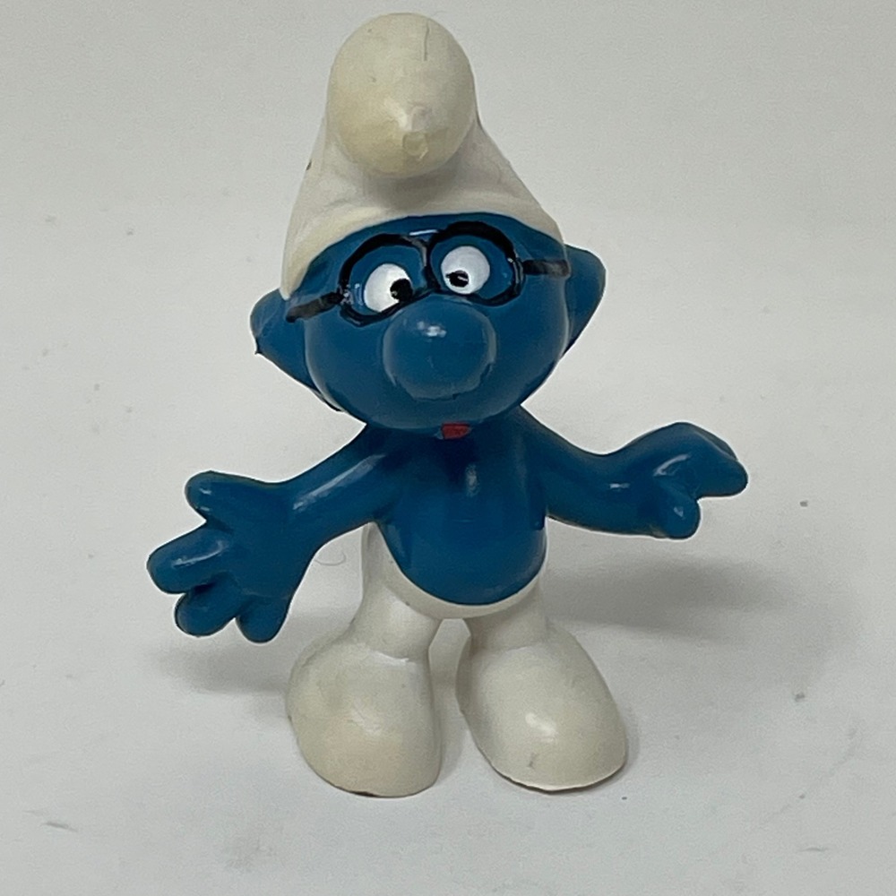 Vintage Schleich Brainy Smurf PVC Figure 1969 Peyo Made in Hong Kong Glasses